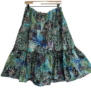 Covington Skirt Womens Large Blue Floral Long Peasant Boho Tiered Elastic Waist